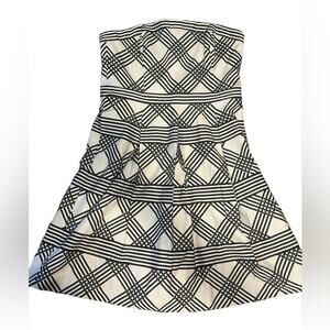 White House Black Market Black and White Strapless Fit-and-Flare Dress